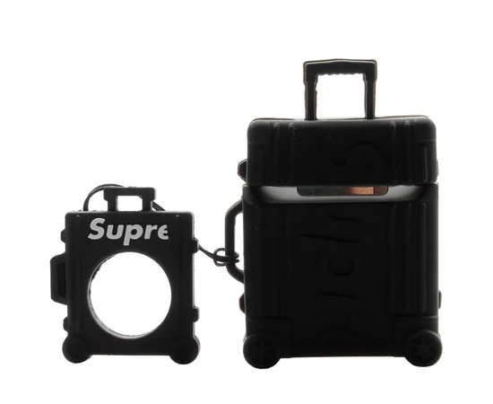 Силиконовый футляр Brand для наушников AirPods 1/2 + кольцо Supreme black