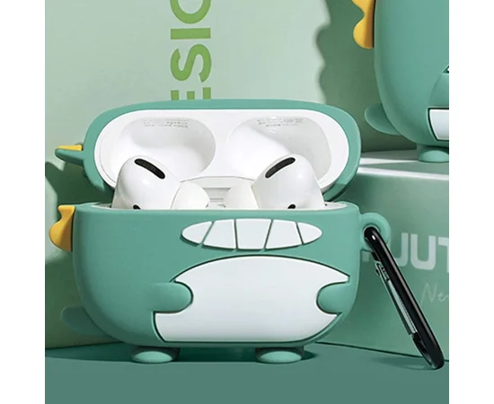 Силиконовый футляр Cartoons&Heroes для наушников AirPods 3 + карабин Дракон зеленый