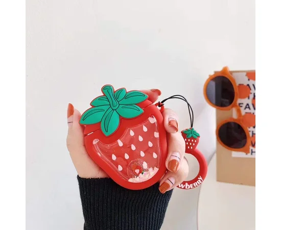 Силиконовый футляр Fruits series with Sparcles & Water для наушников AirPods + кольцо strawberry / Красный