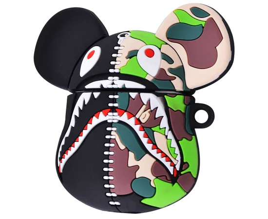Силиконовый футляр Bape Shark для наушников AirPods 1/2 Черно - зеленый