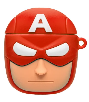 Силіконовий футляр Marvel & DC series для навушників AirPods + кільце Капітан Америка / Червоний