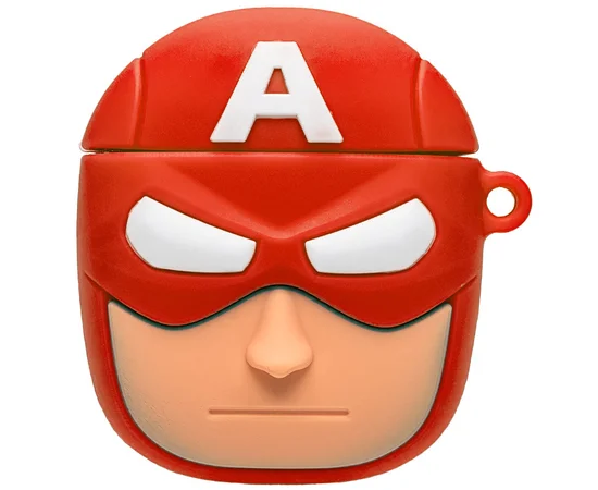 Силиконовый футляр Marvel & DC series для наушников AirPods + кольцо Капитан Америка / Красный