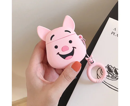 Силиконовый футляр Disney series для наушников AirPods + кольцо Пятачок / Розовый