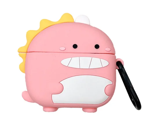 Силиконовый футляр Cartoons&Heroes для наушников AirPods 1/2 + карабин Дракон розовый