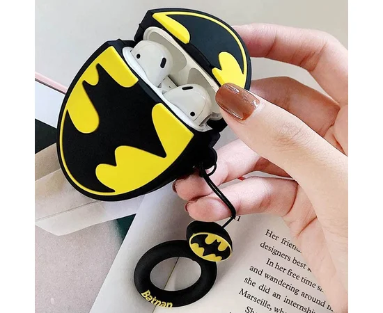 Силиконовый футляр Marvel & DC series для наушников AirPods 1/2 + кольцо Бетмен лого/Черно-желтый