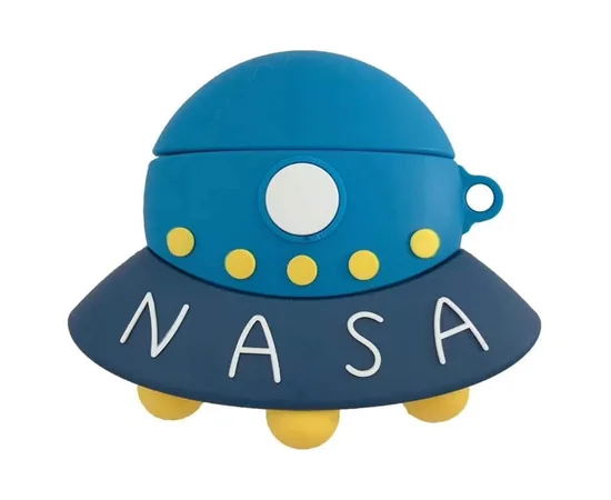 Силиконовый футляр Nasa для наушников AirPods + карабин НЛО / Синий
