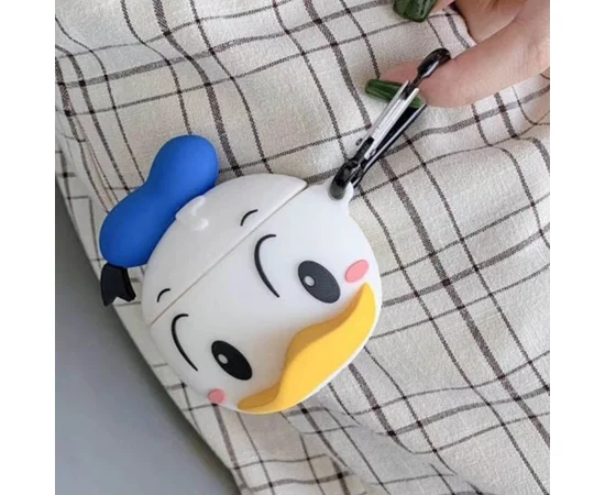 Силиконовый футляр Disney series для наушников AirPods 1/2 + карабин Дональд Дак/Бело-голубой