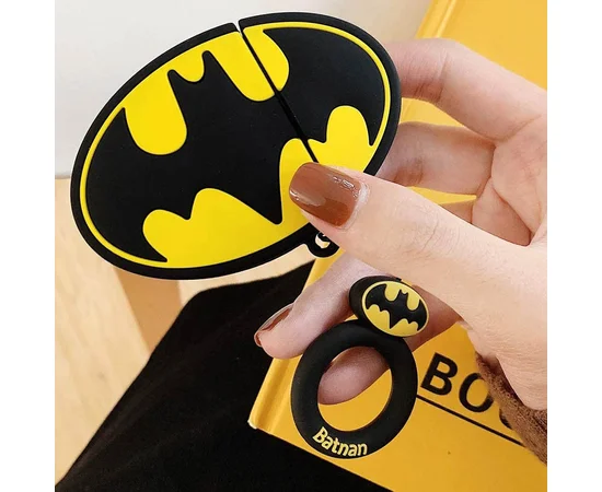 Силиконовый футляр Marvel & DC series для наушников AirPods 1/2 + кольцо Бетмен лого/Черно-желтый