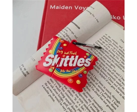 Силіконовий футляр Skittles для навушників AirPods 1/2 + карабін Червоний