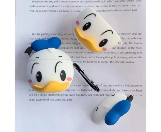 Силиконовый футляр Disney series для наушников AirPods 1/2 + карабин Дональд Дак/Бело-голубой