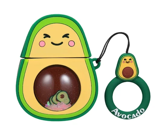 Силиконовый футляр Fruits series with Sparcles & Water для наушников AirPods + кольцо Avocado / Зеленый