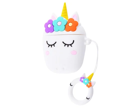 Силиконовый футляр Sleep Unicorn series для наушников AirPods + кольцо Белый