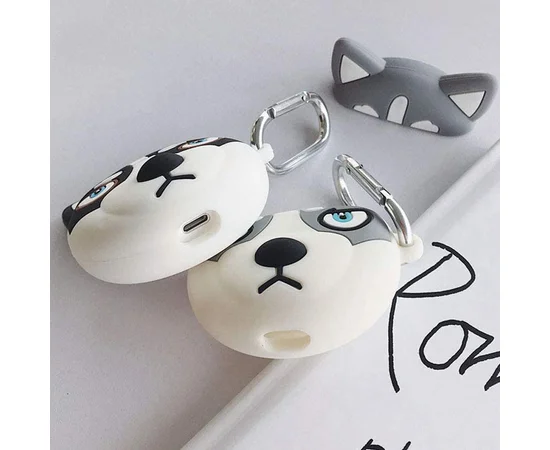 Силиконовый футляр Husky для наушников AirPods + карабин Серый