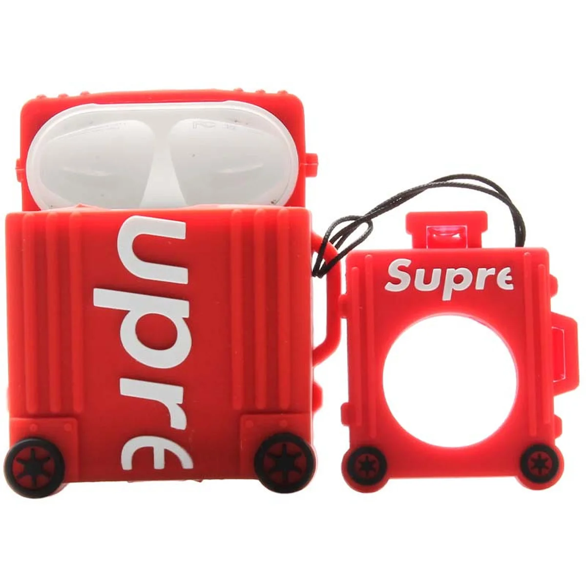 Силіконовий футляр Brand для навушників AirPods 1/2 + кільце Supreme red