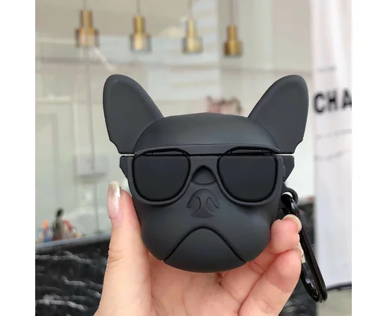 Силіконовий футляр Bulldog для навушників AirPods + карабін Бульдог / Чорний