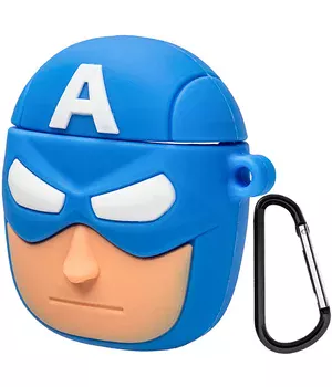 Силиконовый футляр Marvel & DC series для наушников AirPods + карабин Капитан Америка/Синий