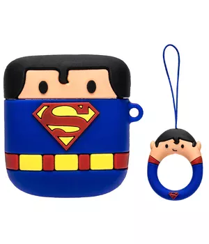 Силиконовый футляр Marvel & DC series для наушников AirPods + кольцо Супермен/Синий