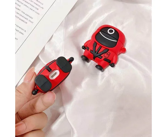 Силиконовый футляр Squid Game для наушников AirPods 1/2 Красный / Круг Рабочий