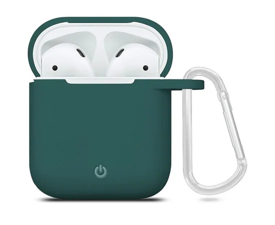 Силіконовий футляр з карабіном для навушників AirPods Зелений / Pine green