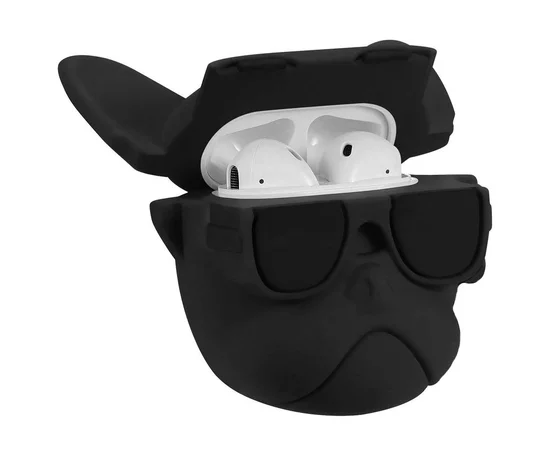Силіконовий футляр Bulldog для навушників AirPods + карабін Бульдог / Чорний
