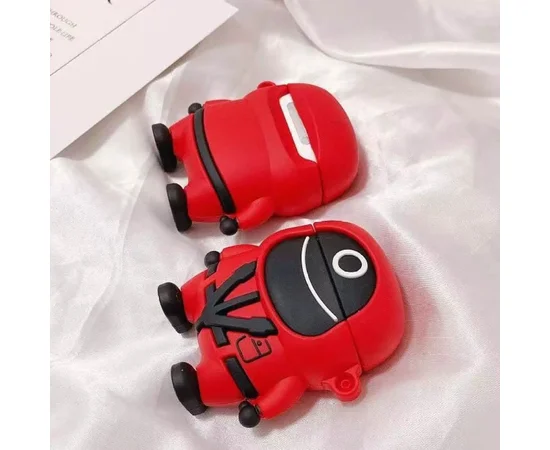 Силиконовый футляр Squid Game для наушников AirPods 1/2 Красный / Круг Рабочий