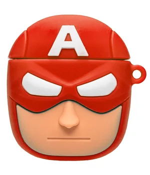Силиконовый футляр Marvel & DC series для наушников AirPods + кольцо Капитан Америка / Красный