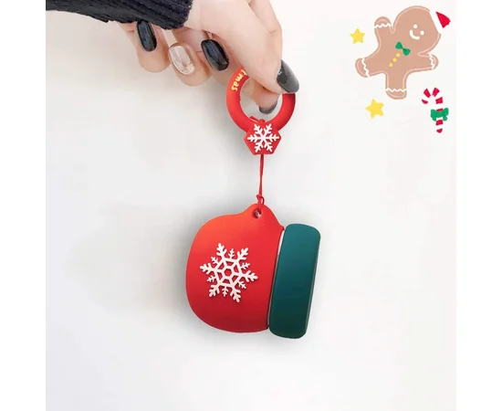 Силиконовый футляр Happy New Year с кольцом для наушников AirPods Варежка / Красный