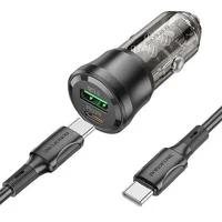 АЗУ Borofone BZ25 Journey PD20W+QC3.0 total 38W (1USB-A/1C) + кабель Type-C to Type-C Transparent black