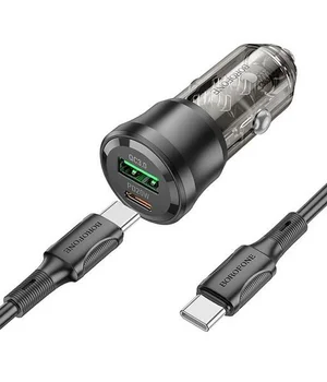 АЗУ Borofone BZ25 Journey PD20W+QC3.0 38W (1USB-A/1C) + кабель Type-C to Type-C Transparent black