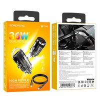 АЗУ Borofone BZ29B Outstanding PD36W (2USB-C) + кабель Type-C to Type-C Transparent black