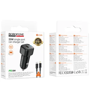 АЗУ Borofone BZ34A Cloud PD20W (1USB-C) + кабель Type-C to Lightning Black