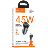 АЗУ Hoco NZ16B Rigorous PD45W (2USB-C) + кабель Type-C to Lightning Metal grey