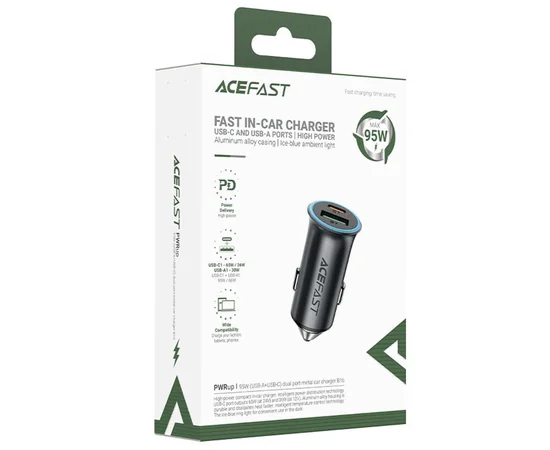 АЗУ Acefast B16 PD65W+QC3.0 total 95W (1USB-A/1C) Gray