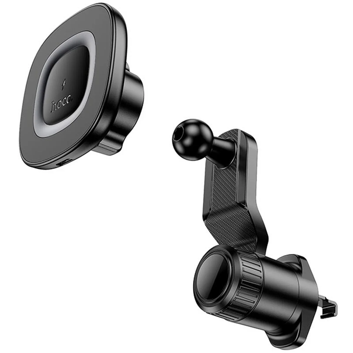 Автодержатель с БЗУ Hoco HW30 Crown magnetic 15W (air outlet) Black / Metal gray