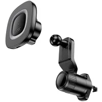 Автодержатель с БЗУ Hoco HW30 Crown magnetic 15W (air outlet) Black / Metal gray
