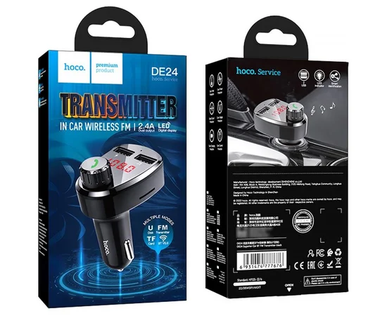 АЗУ FM модулятор Hoco DE24 QC3.0 (2USB-A) Black
