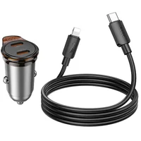 АЗУ Hoco NZ16B Rigorous PD45W (2USB-C) + кабель Type-C to Lightning Metal grey