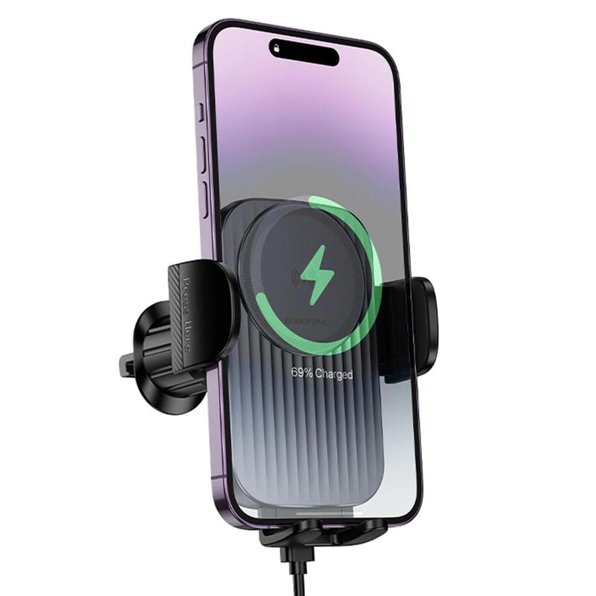 Автодержатель с БЗУ Borofone BH221 Path 15W (air outlet) Black / Metal gray