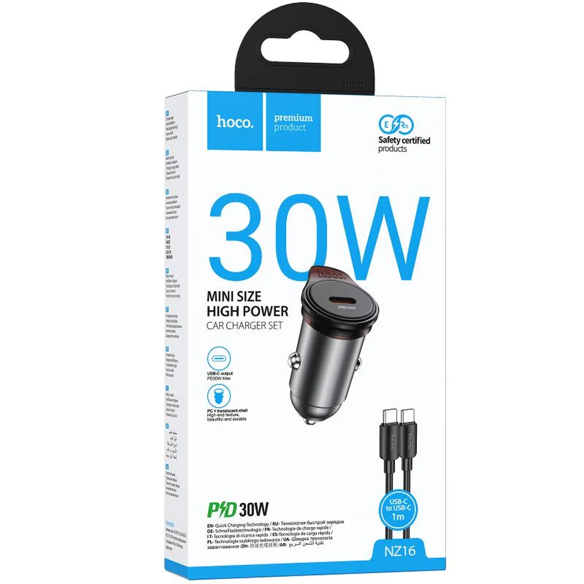 АЗУ Hoco NZ16 Rigorous PD30W (1USB-C) + кабель Type-C to Type-C Metal grey