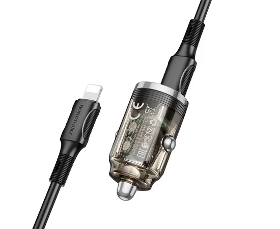 АЗУ Borofone BZ29A Talented PD36W+QC3.0 (1USB-A/1C) + кабель Type-C to Lightning Transparent black