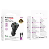 АЗУ Borofone BZ34B Cloud PD20W+QC3.0 total 38W (1USB-A/1C) + кабель Type-C to Type-C Black
