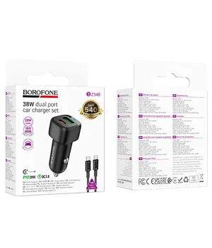 АЗУ Borofone BZ34B Cloud PD20W+QC3.0 38W (1USB-A/1C) + кабель Type-C to Type-C Black