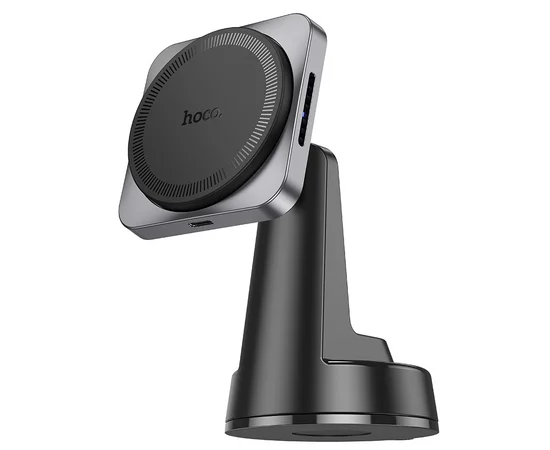 Автодержатель с БЗУ Hoco HW16 Speed (center console) Black / Metal gray