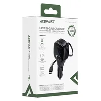 АЗУ Acefast B17 PD30W+QC3.0 total 95W (1USB-A/1C) with retractable cable Type-C Black