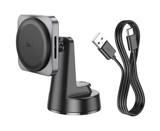Автодержатель с БЗУ Hoco HW16 Speed (center console) Black / Metal gray