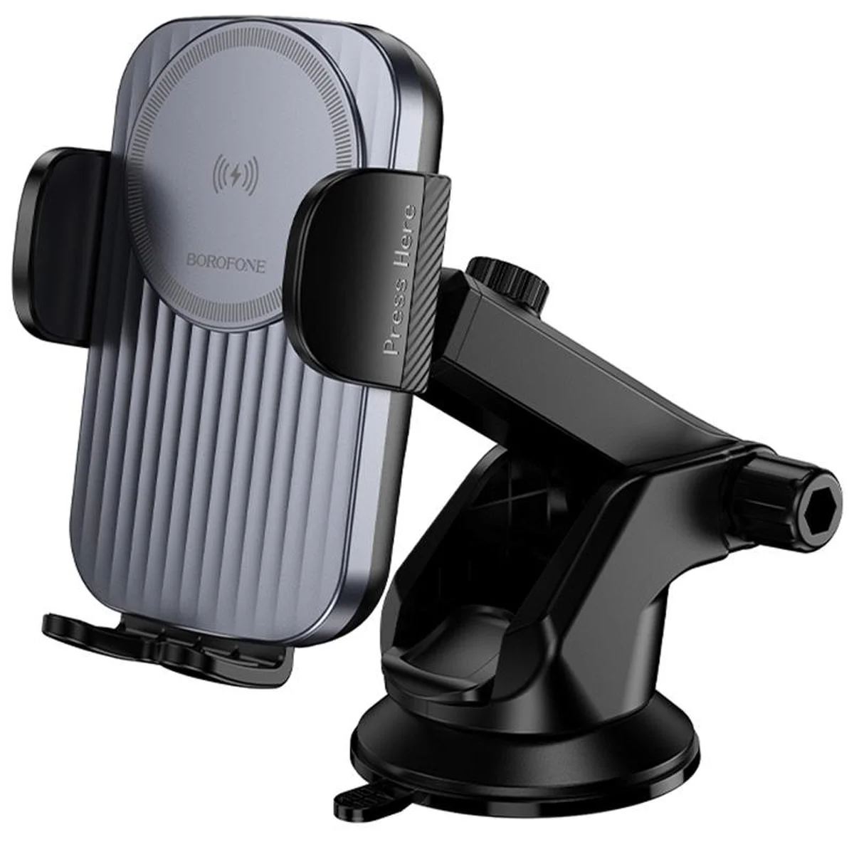 Автоутримувач із БЗУ Borofone BH222 Leading 15W (center console) Black / Metal gray