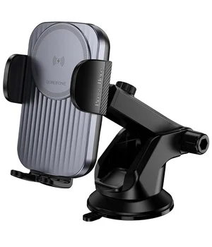 Автоутримувач із БЗУ Borofone BH222 Leading 15W (center console) Black / Metal gray