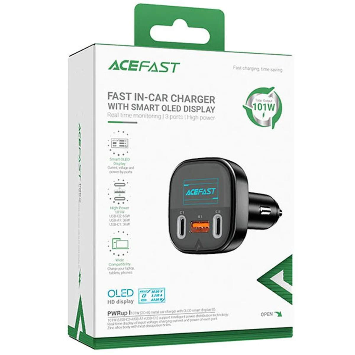АЗУ Acefast B5 PD36W+QC4.0 total 101W (1USB-A/2C) Black