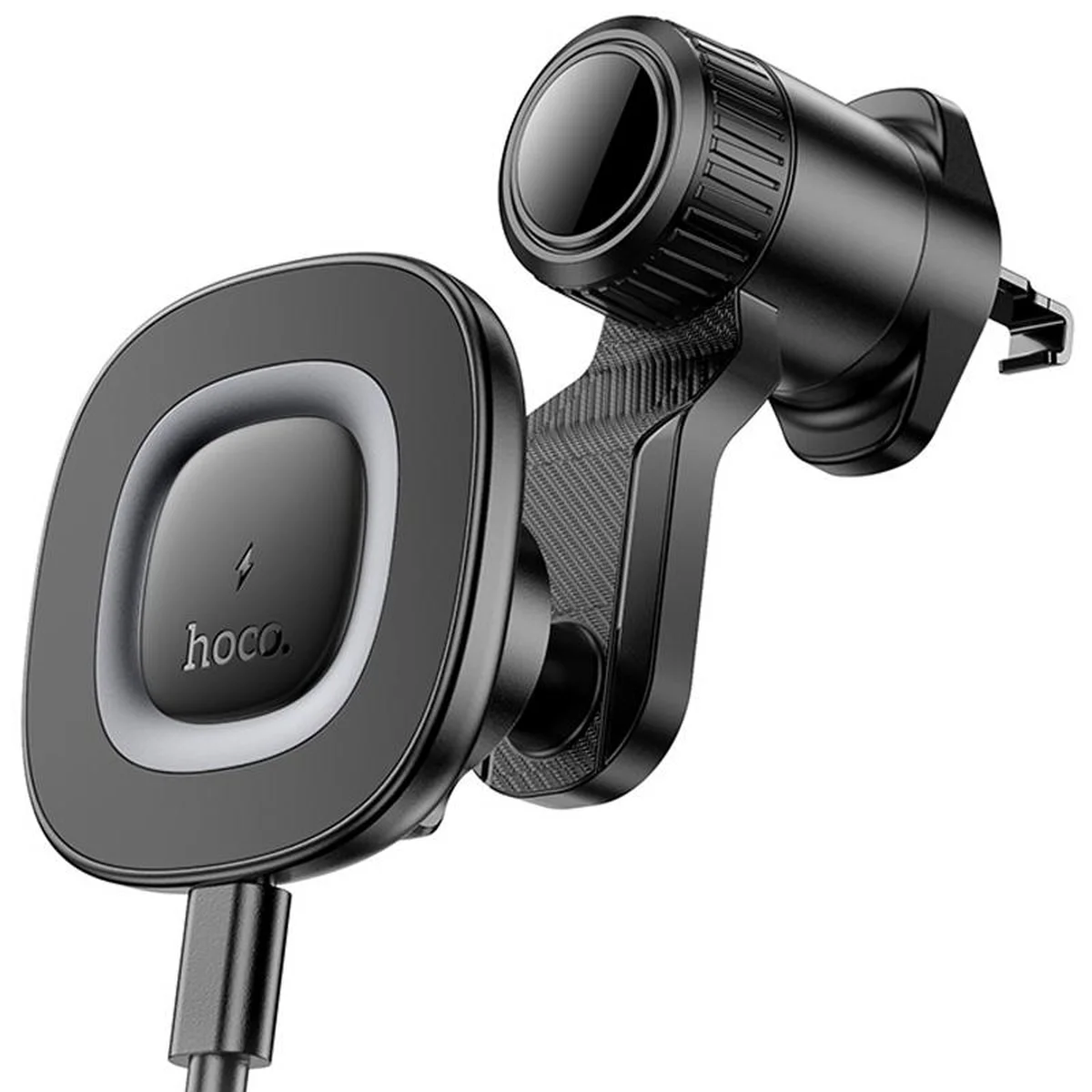 Автодержатель с БЗУ Hoco HW30 Crown magnetic 15W (air outlet) Black / Metal gray