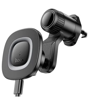 Автодержатель с БЗУ Hoco HW30 Crown magnetic 15W (air outlet) Black / Metal gray
